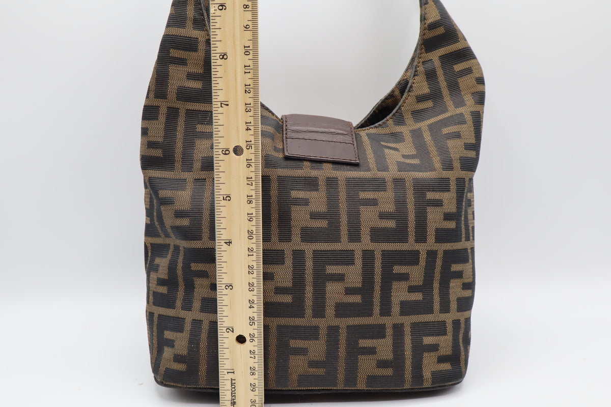Fendi Brown Zucca Canvas Leather Flap Baguette Shoulder Bag