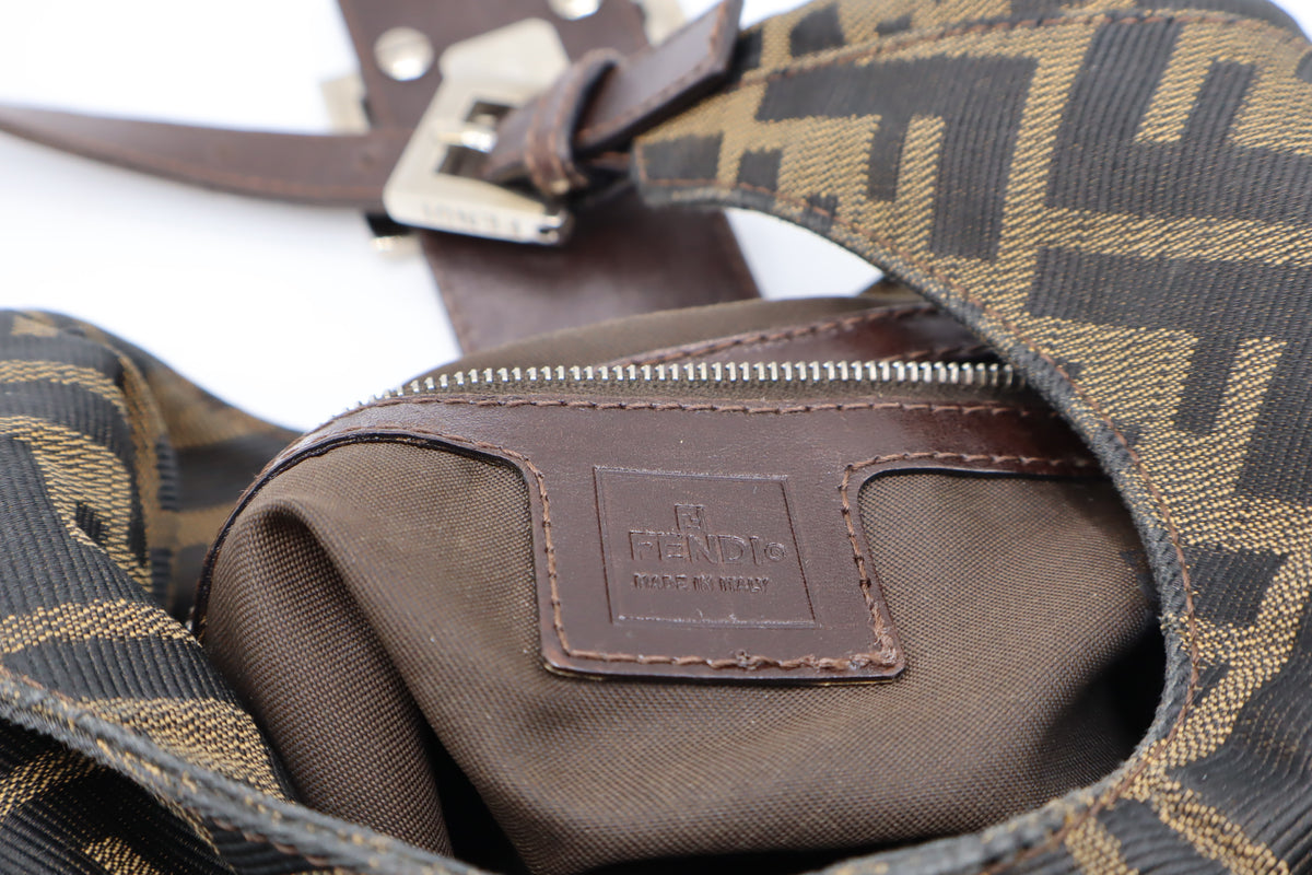 Fendi Brown Zucca Canvas Leather Flap Baguette Shoulder Bag