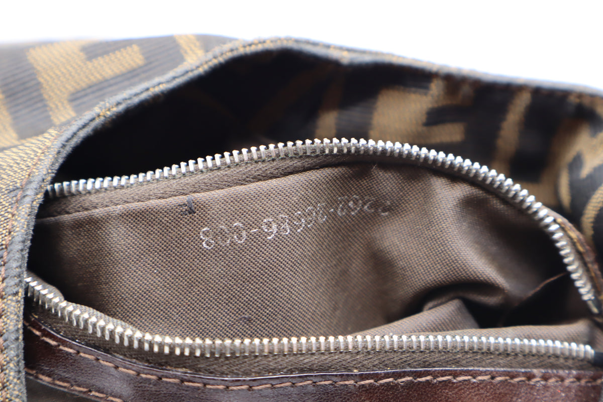 Fendi Brown Zucca Canvas Leather Flap Baguette Shoulder Bag