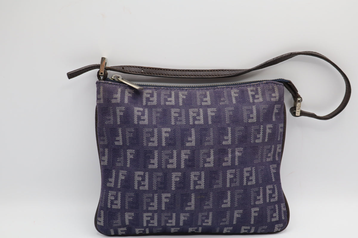 Fendi Blue Zucca Denim Canvas Leather Shoulder Bag