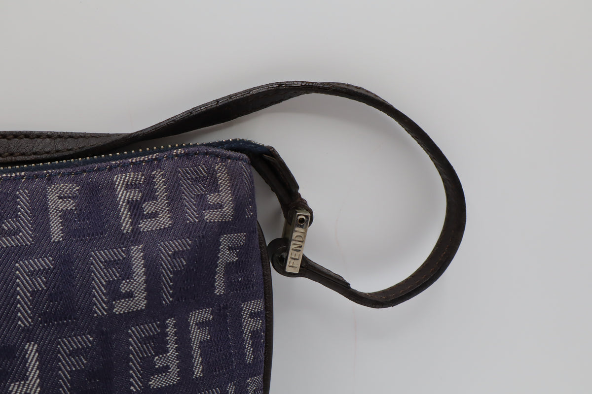 Fendi Blue Zucca Denim Canvas Leather Shoulder Bag