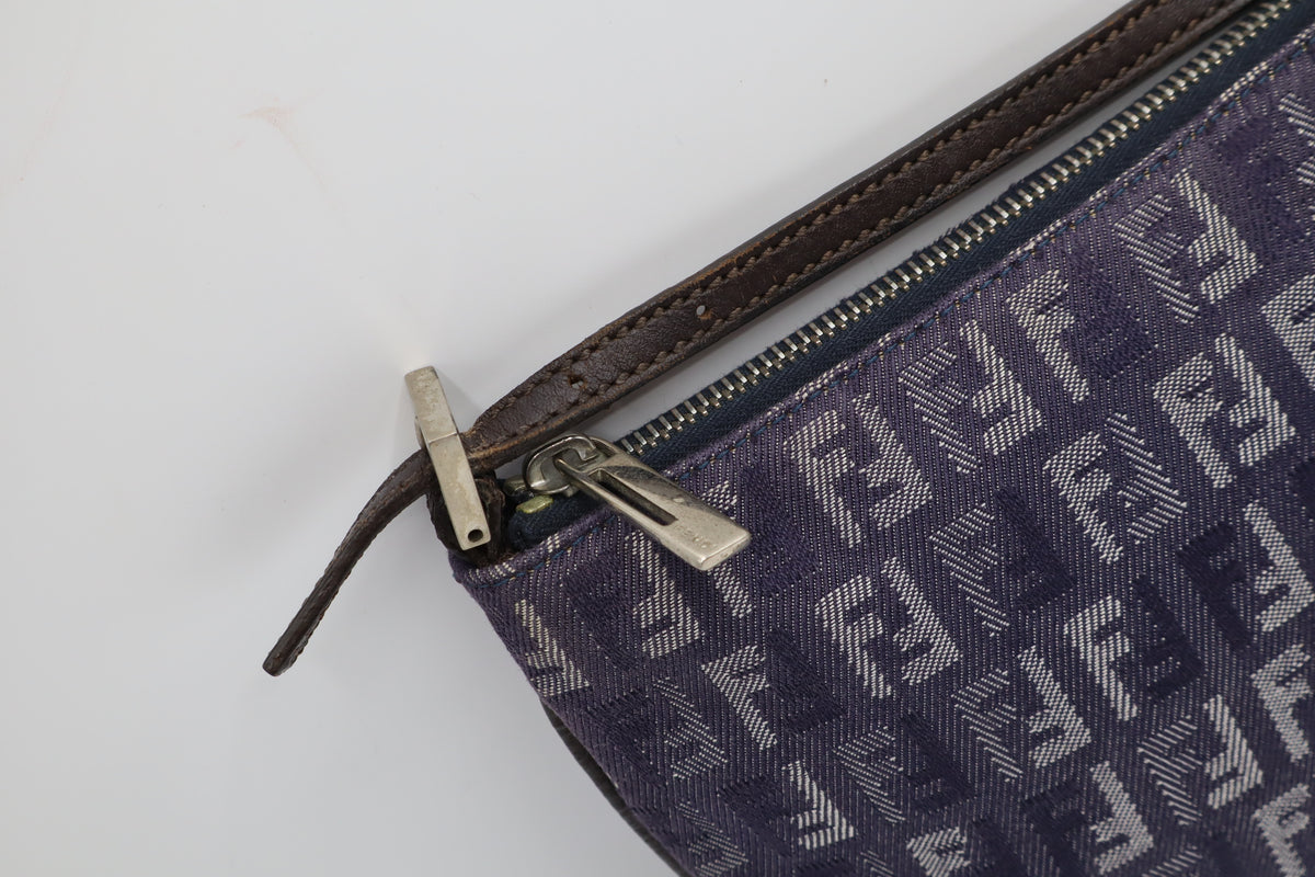 Fendi Blue Zucca Denim Canvas Leather Shoulder Bag
