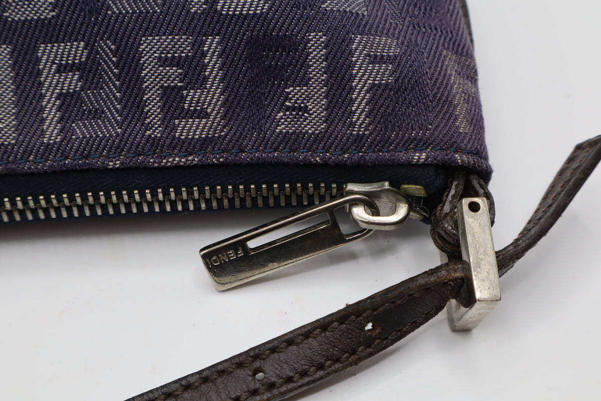 Fendi Blue Zucca Denim Canvas Leather Shoulder Bag