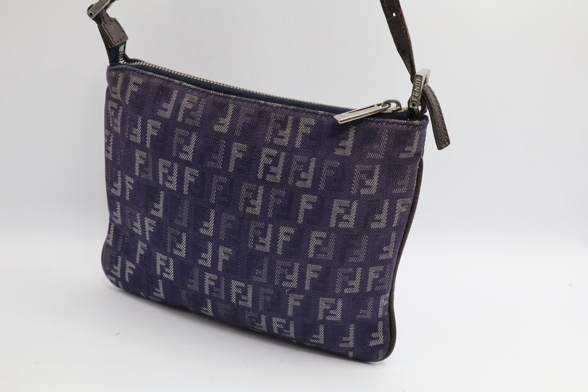Fendi Blue Zucca Denim Canvas Leather Shoulder Bag