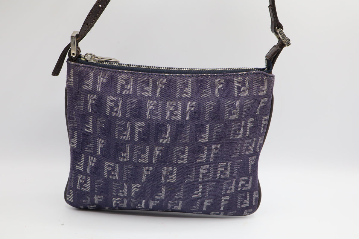 Fendi Blue Zucca Denim Canvas Leather Shoulder Bag