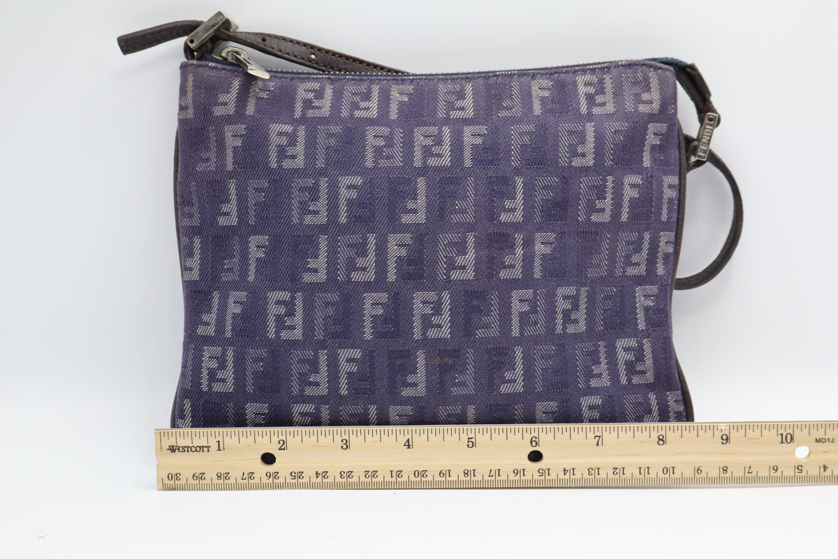 Fendi Blue Zucca Denim Canvas Leather Shoulder Bag
