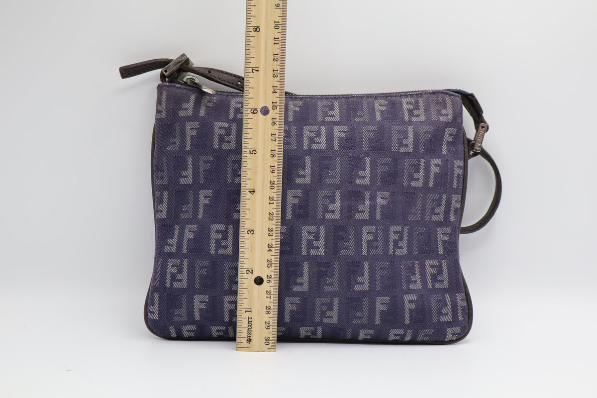 Fendi Blue Zucca Denim Canvas Leather Shoulder Bag