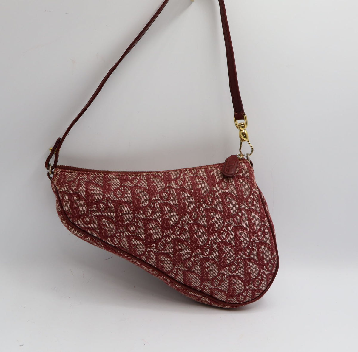 Christian Dior Burgundy Oblique Canvas Saddle Shoulder Bag