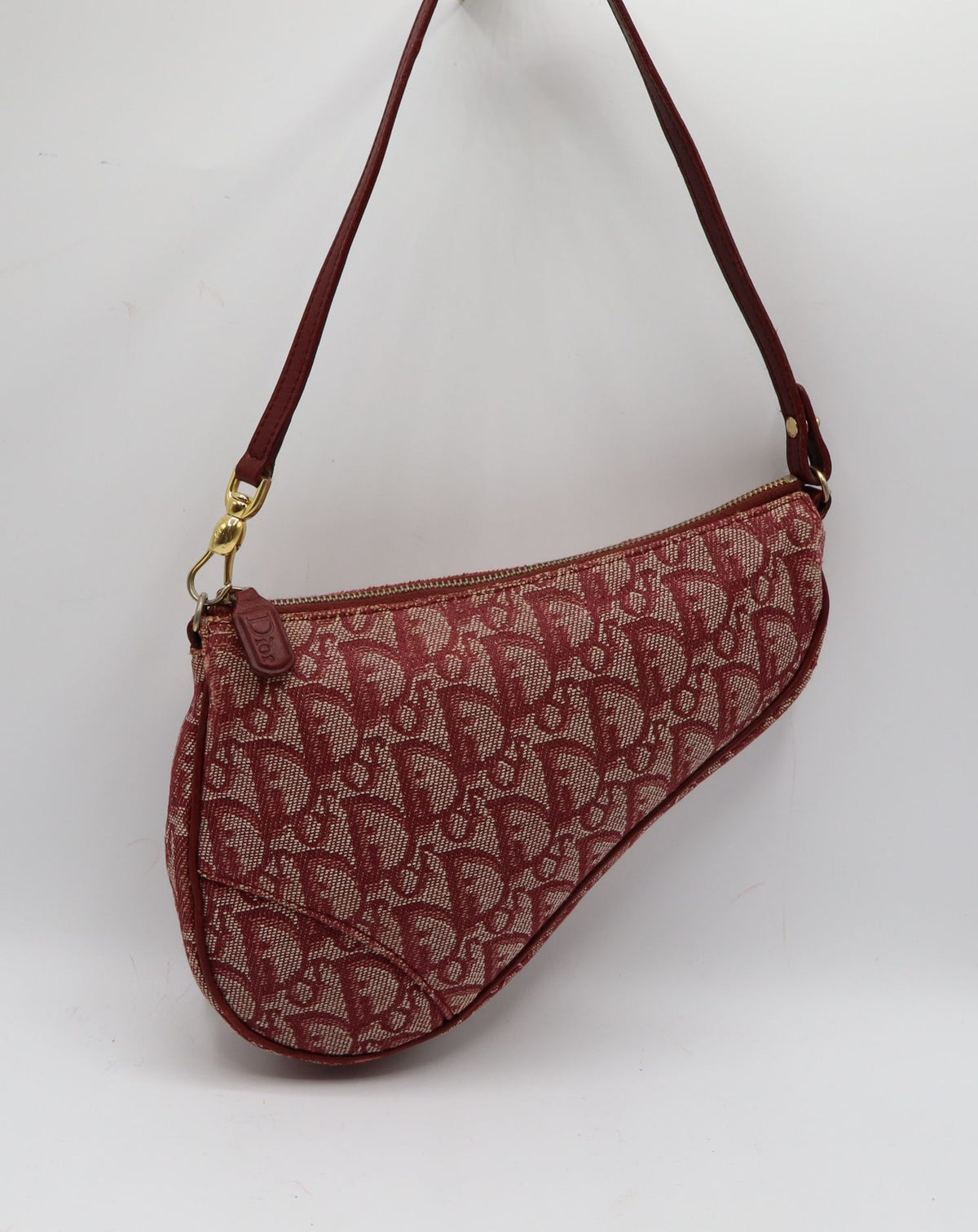 Christian Dior Burgundy Oblique Canvas Saddle Shoulder Bag