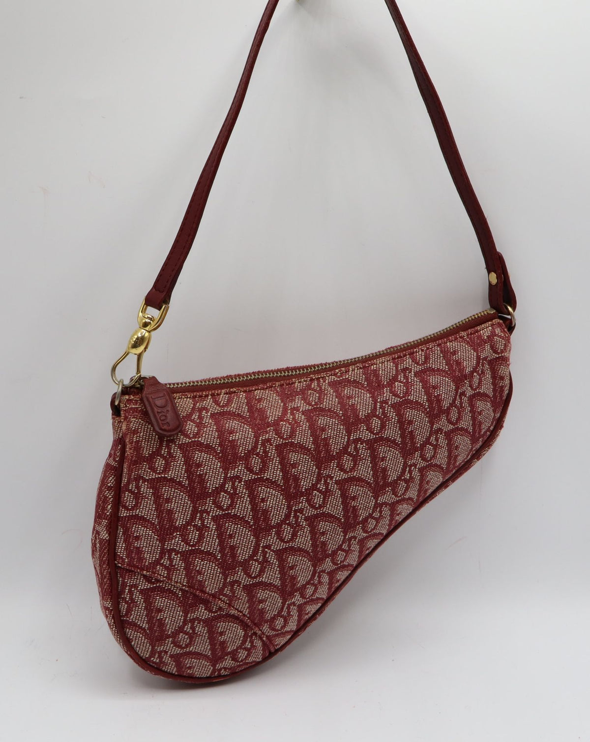 Christian Dior Burgundy Oblique Canvas Saddle Shoulder Bag