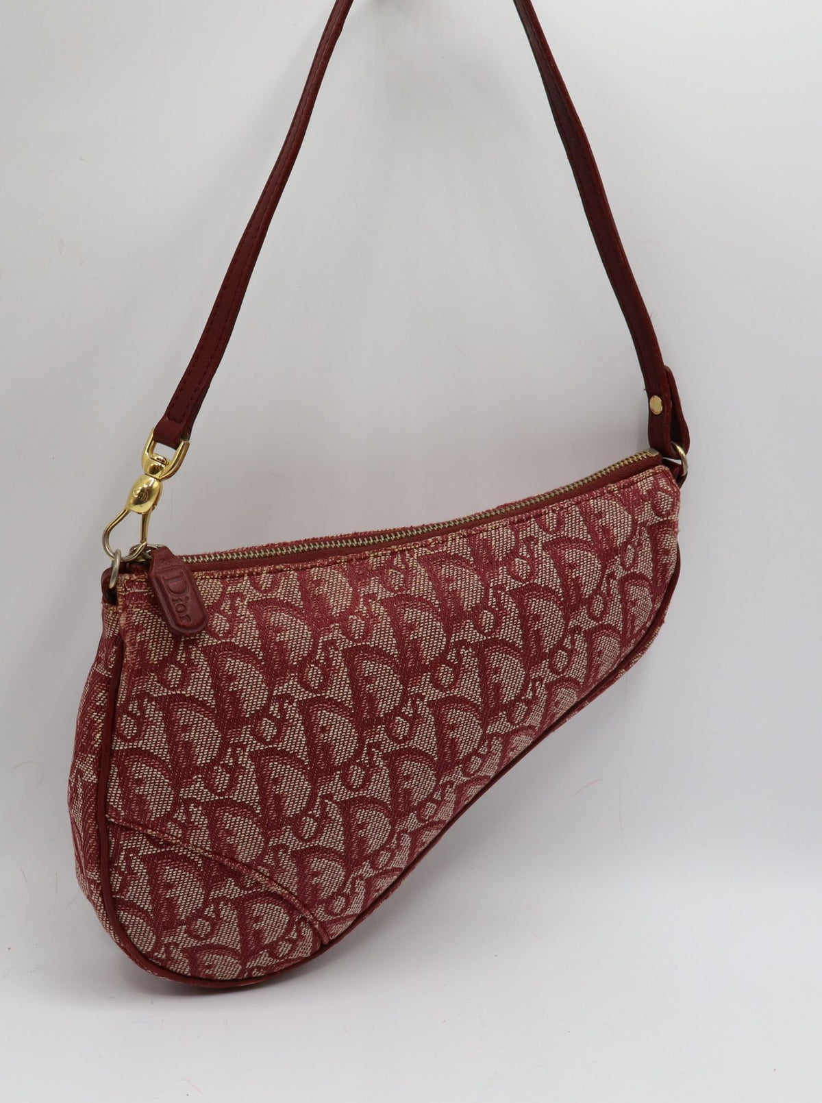 Christian Dior Burgundy Oblique Canvas Saddle Shoulder Bag