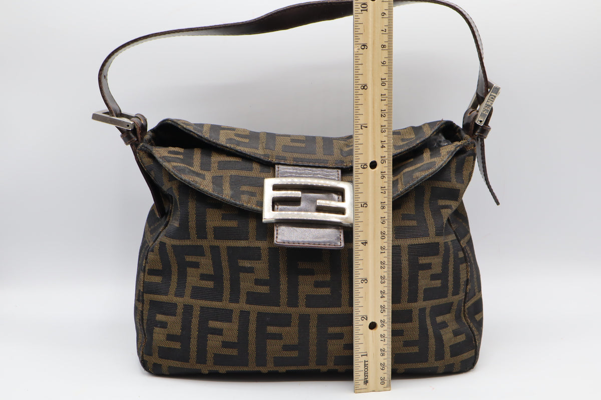 Fendi Brown Zucca Monogram Canvas Double Flap Baguette Bag