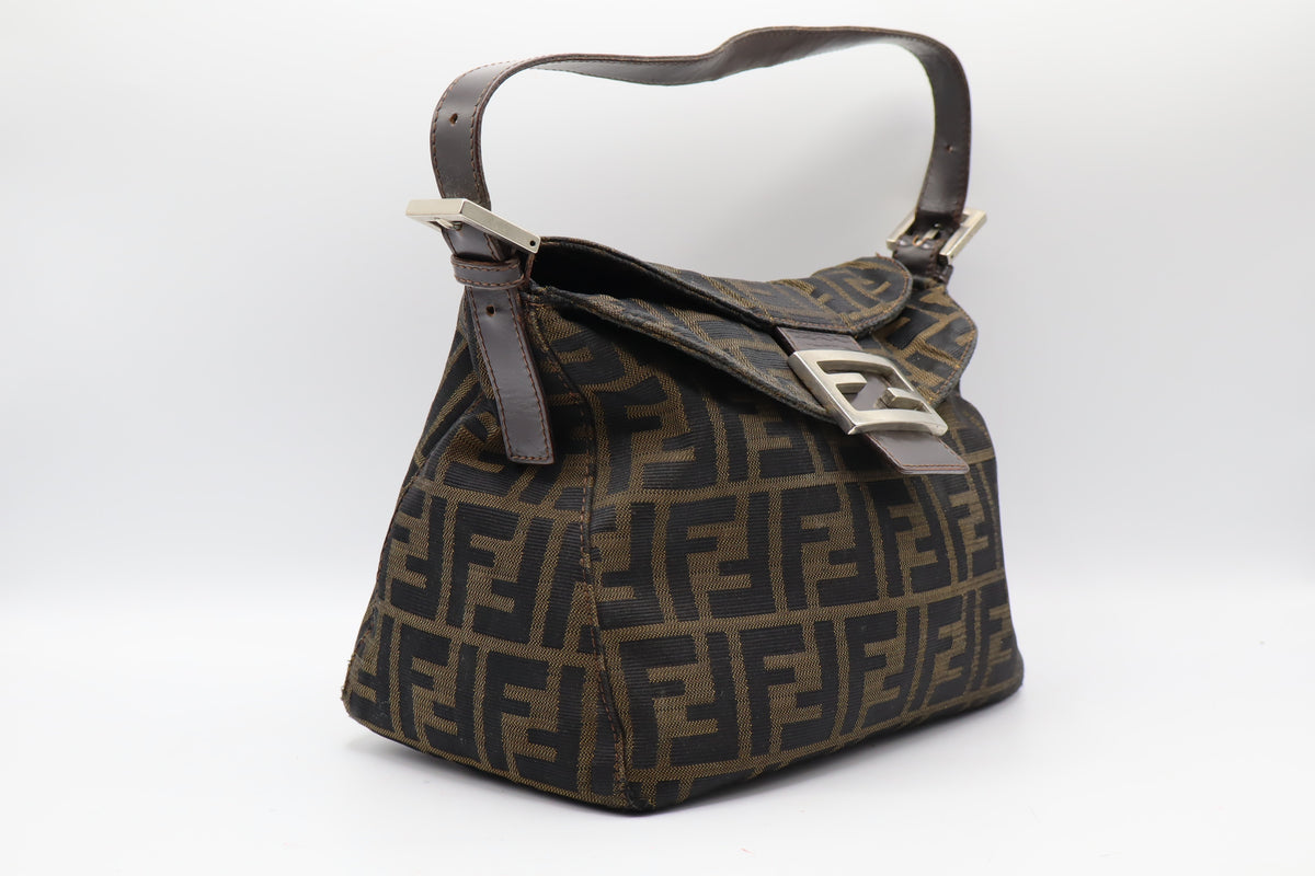 Fendi Brown Zucca Monogram Canvas Double Flap Baguette Bag