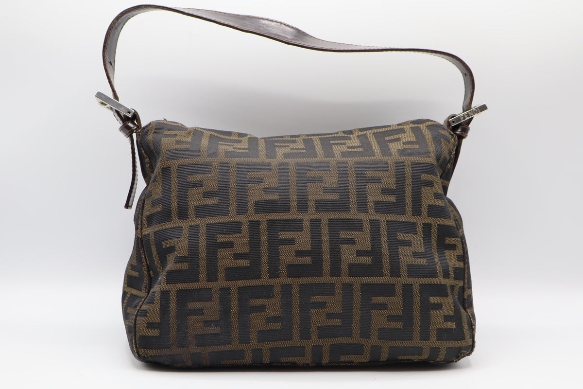 Fendi Brown Zucca Monogram Canvas Double Flap Baguette Bag