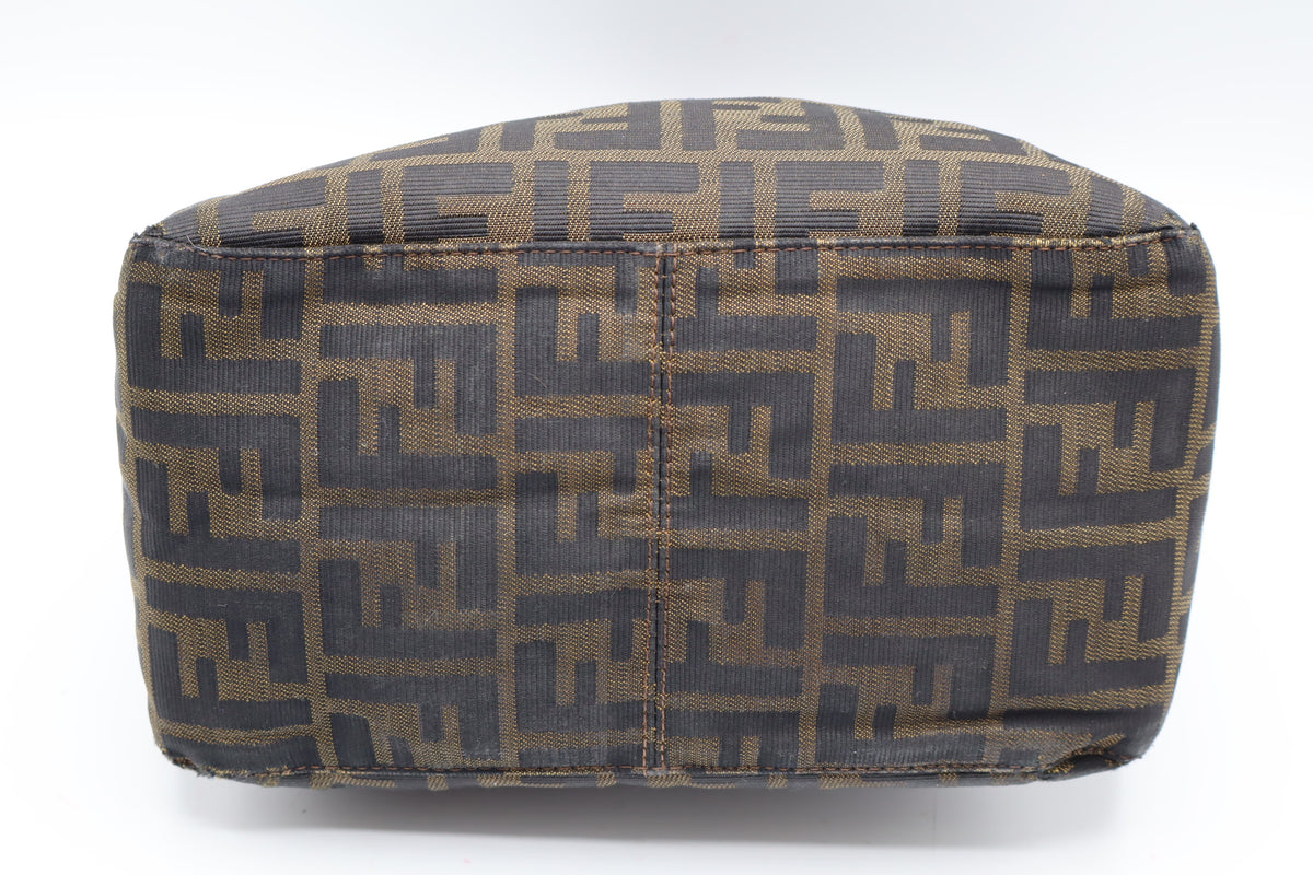 Fendi Brown Zucca Monogram Canvas Double Flap Baguette Bag