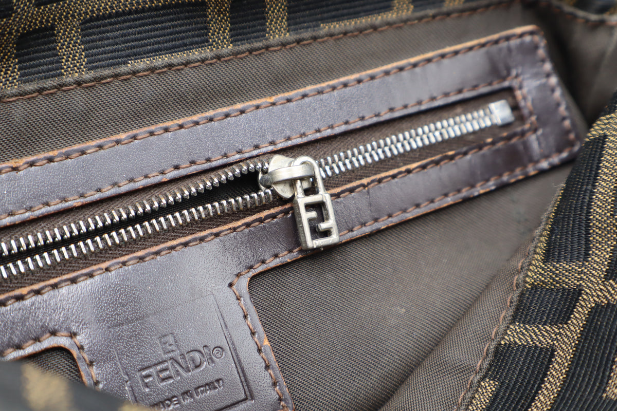 Fendi Brown Zucca Monogram Canvas Double Flap Baguette Bag