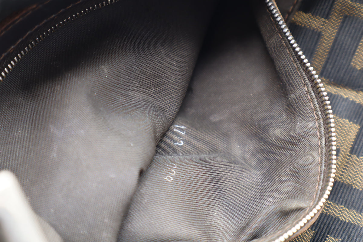 Fendi Brown Zucca Monogram Canvas Double Flap Baguette Bag