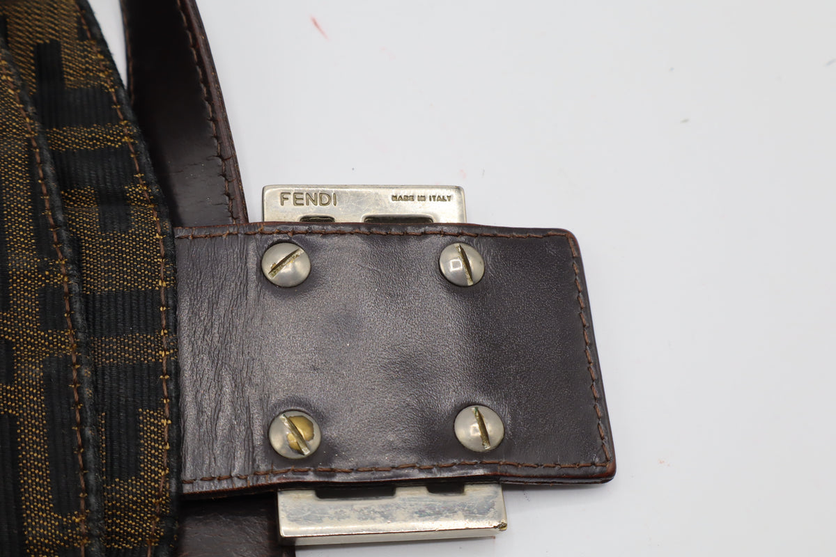 Fendi Brown Zucca Monogram Canvas Double Flap Baguette Bag