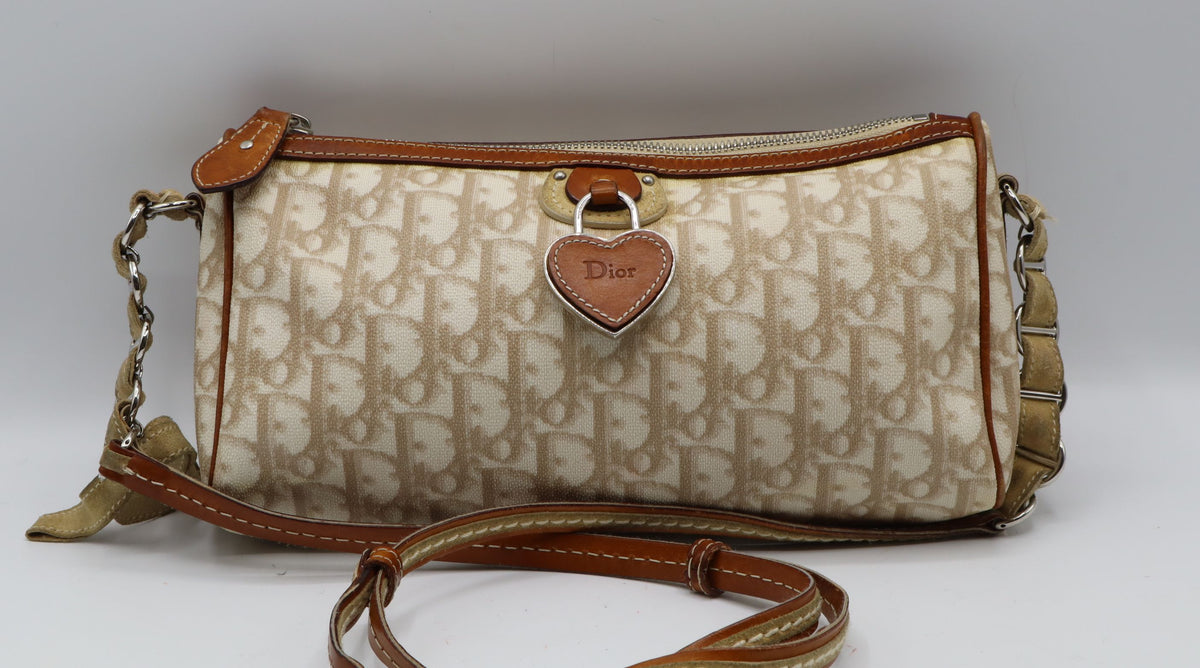 Christian Dior Beige Trotter Romantique Canvas Crossbody Shoulder Bag