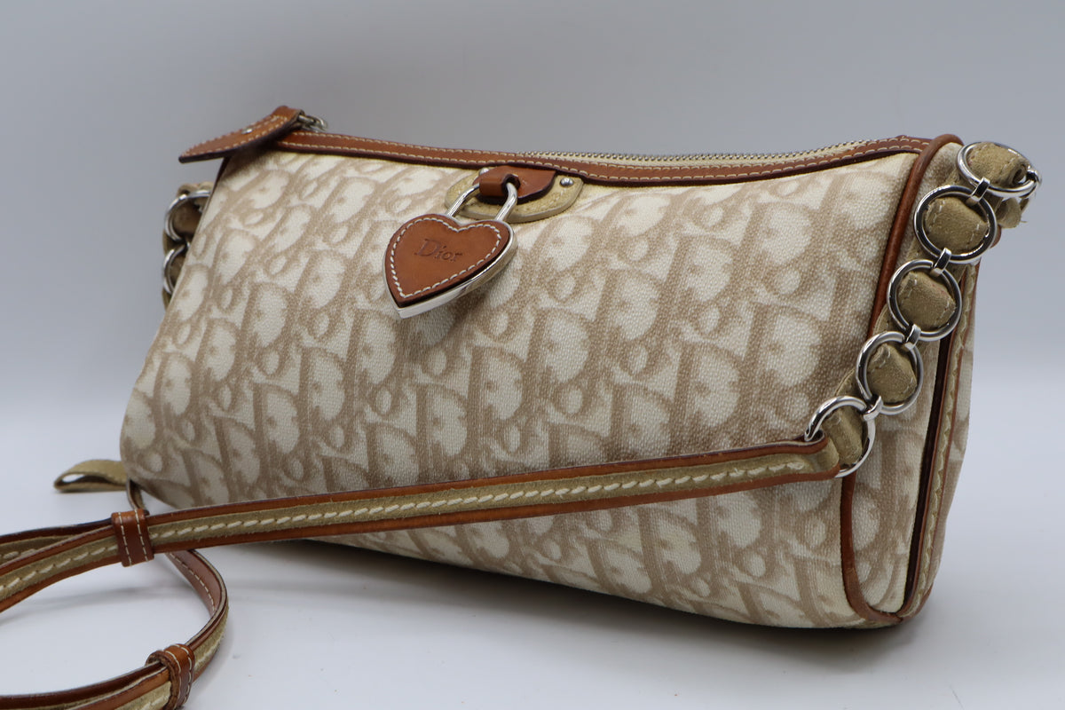 Christian Dior Beige Trotter Romantique Canvas Crossbody Shoulder Bag
