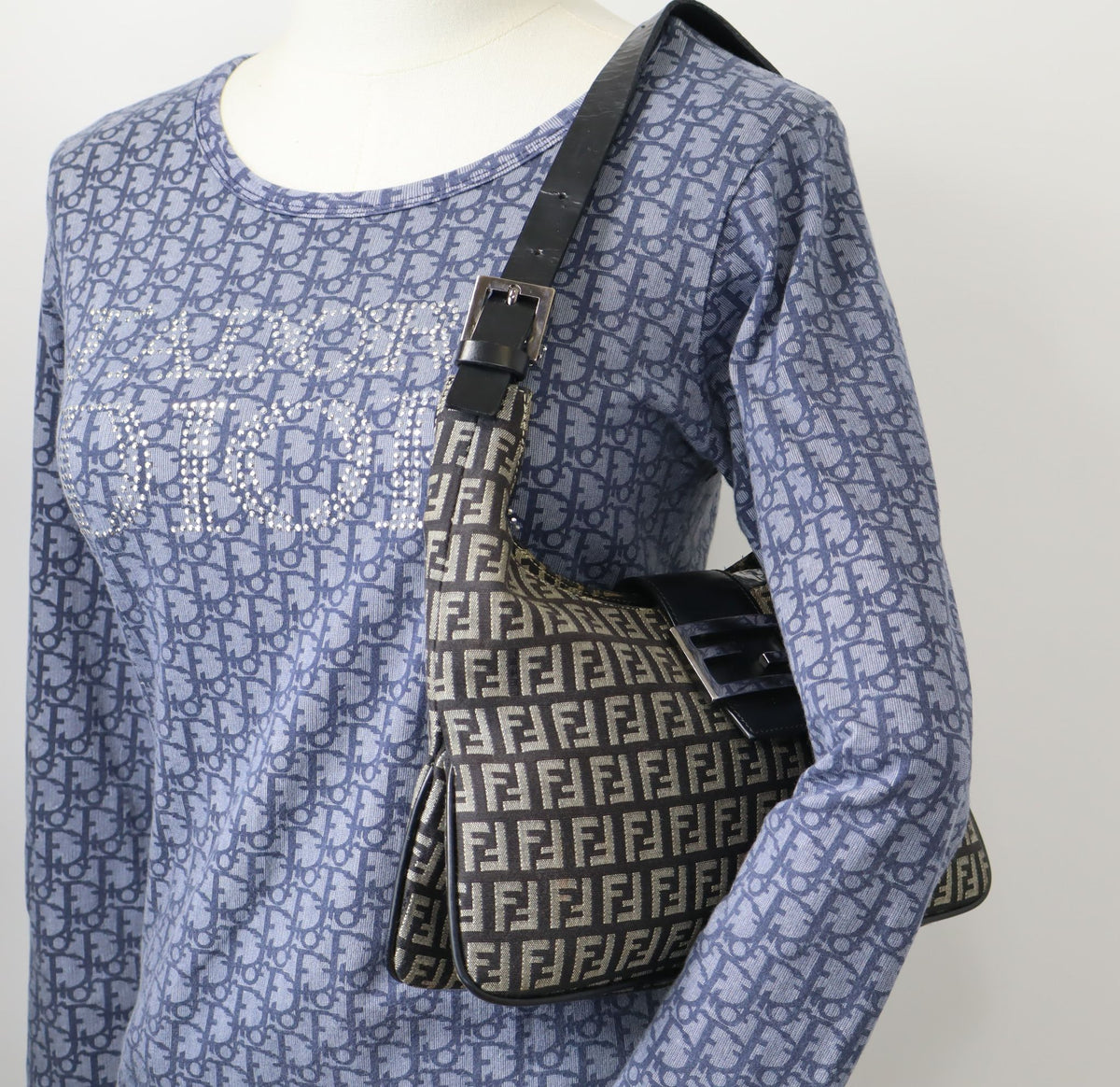 Fendi Brown Zucchino Zucca Double Compartment Baguette Bag