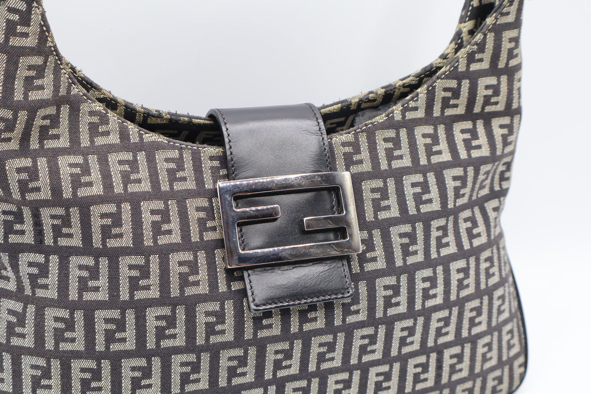 Fendi Brown Zucchino Zucca Double Compartment Baguette Bag