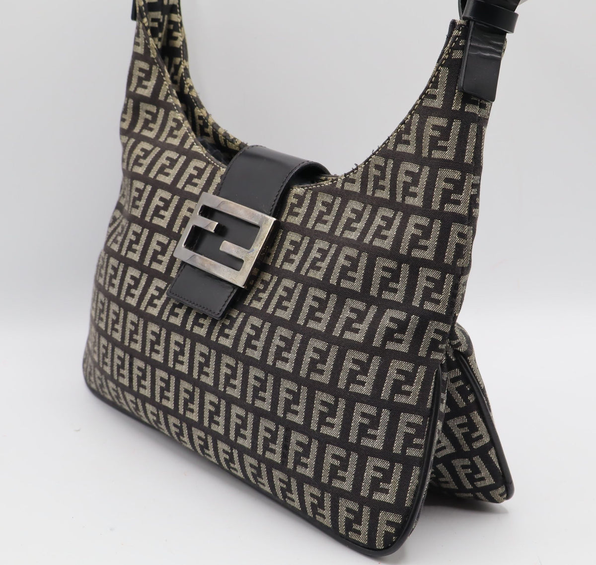 Fendi Brown Zucchino Zucca Double Compartment Baguette Bag