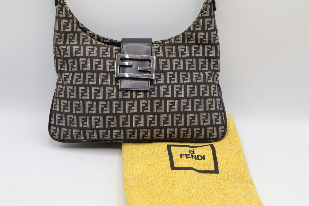 Fendi Brown Zucchino Zucca Double Compartment Baguette Bag