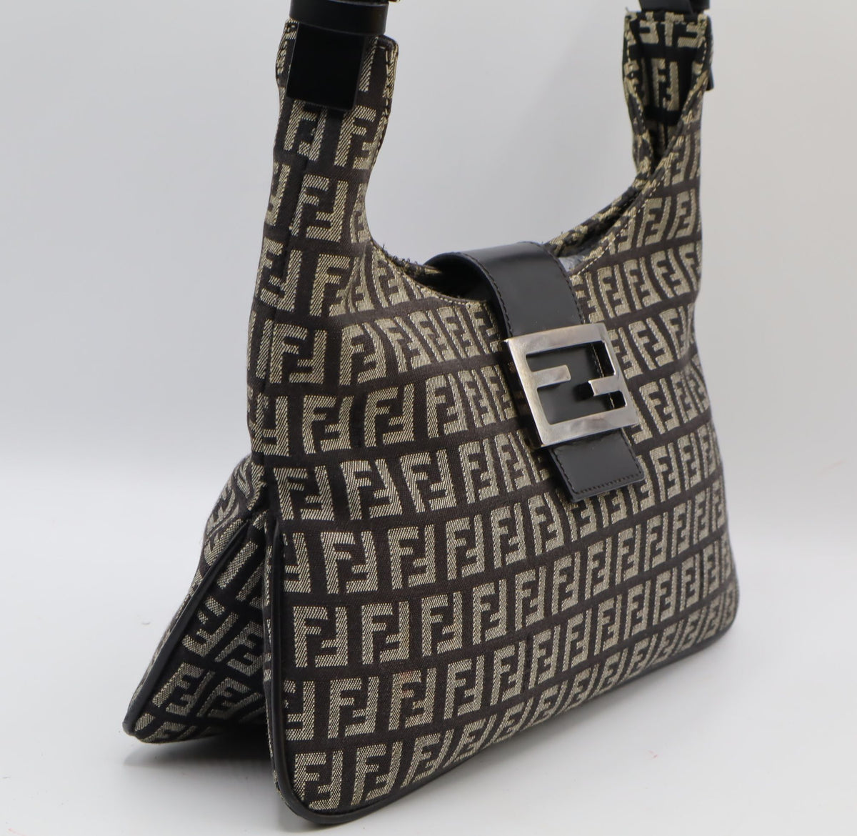 Fendi Brown Zucchino Zucca Double Compartment Baguette Bag