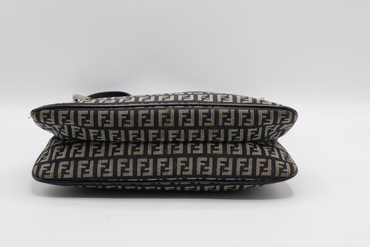 Fendi Brown Zucchino Zucca Double Compartment Baguette Bag