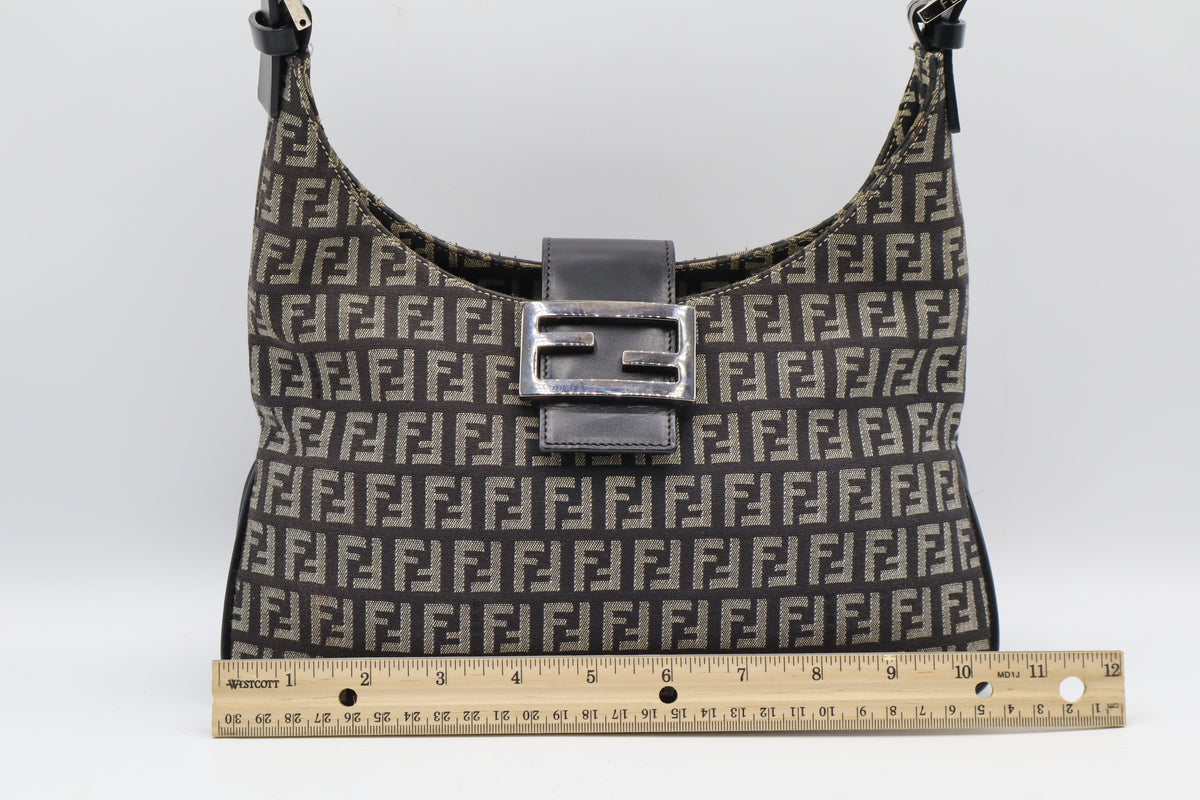 Fendi Brown Zucchino Zucca Double Compartment Baguette Bag