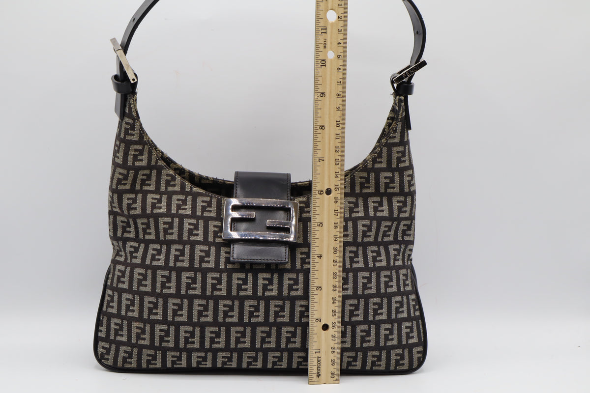 Fendi Brown Zucchino Zucca Double Compartment Baguette Bag