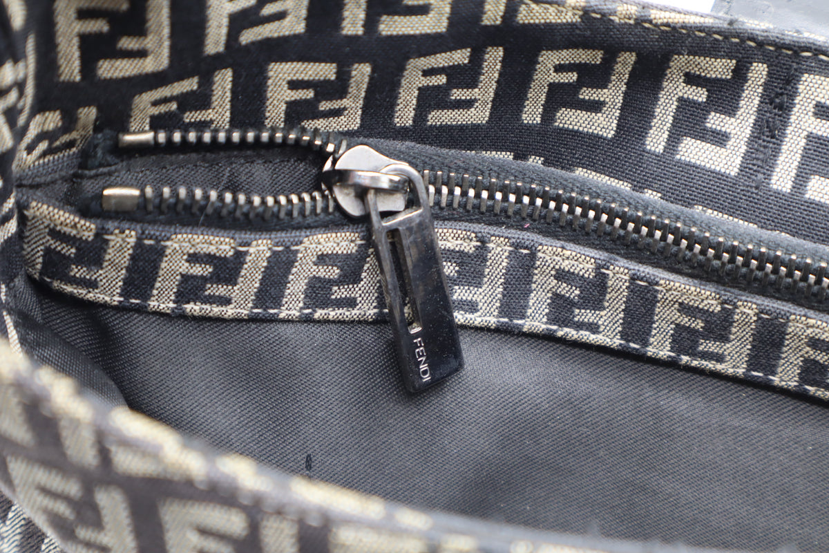 Fendi Brown Zucchino Zucca Double Compartment Baguette Bag