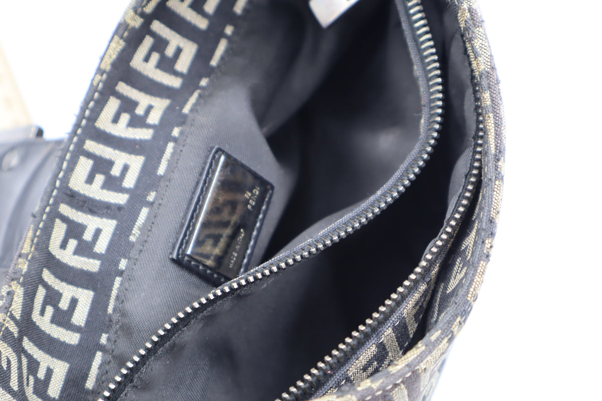 Fendi Brown Zucchino Zucca Double Compartment Baguette Bag