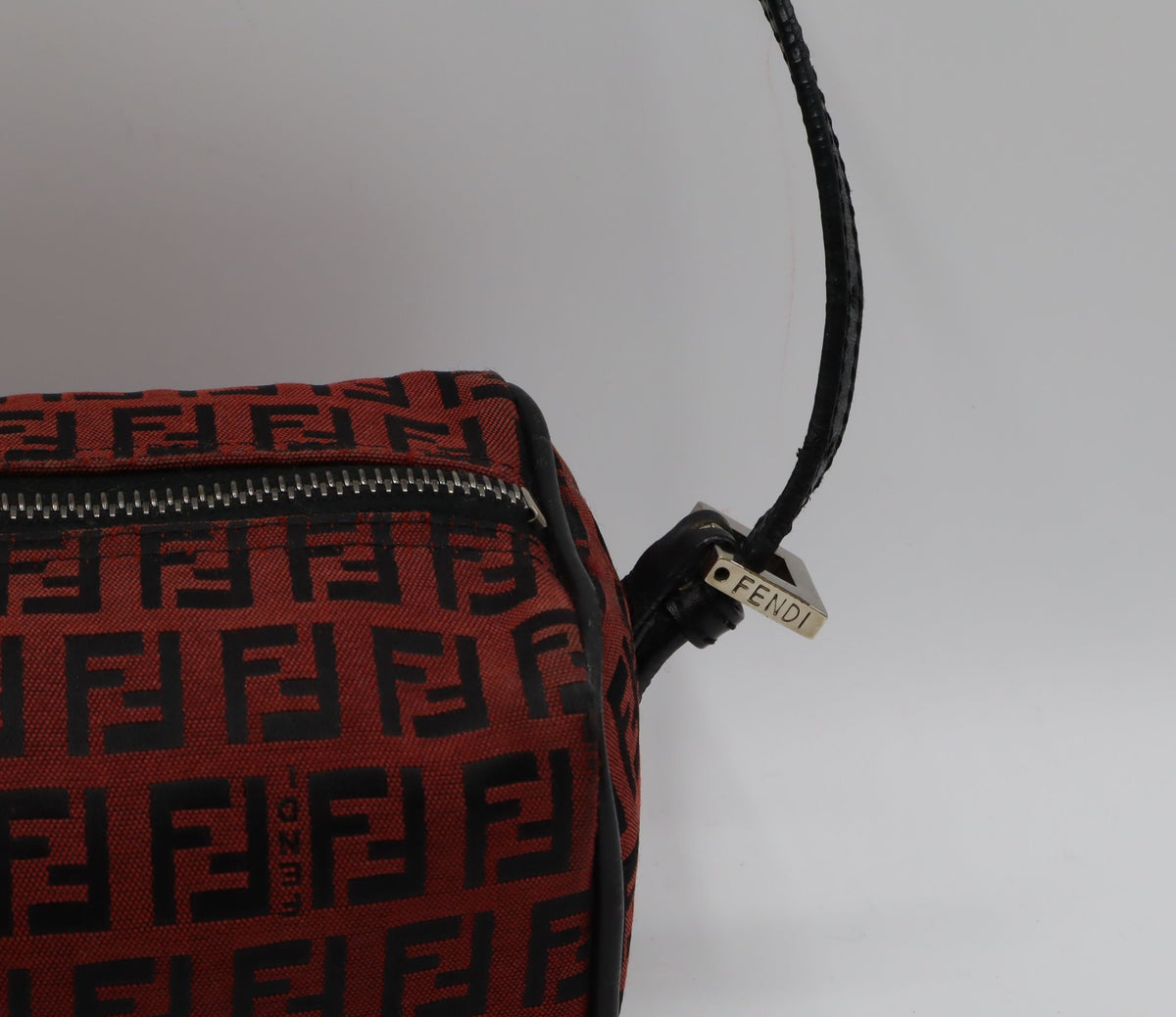 Fendi Red Black Zucca Canvas Barrel Shoulder Bag