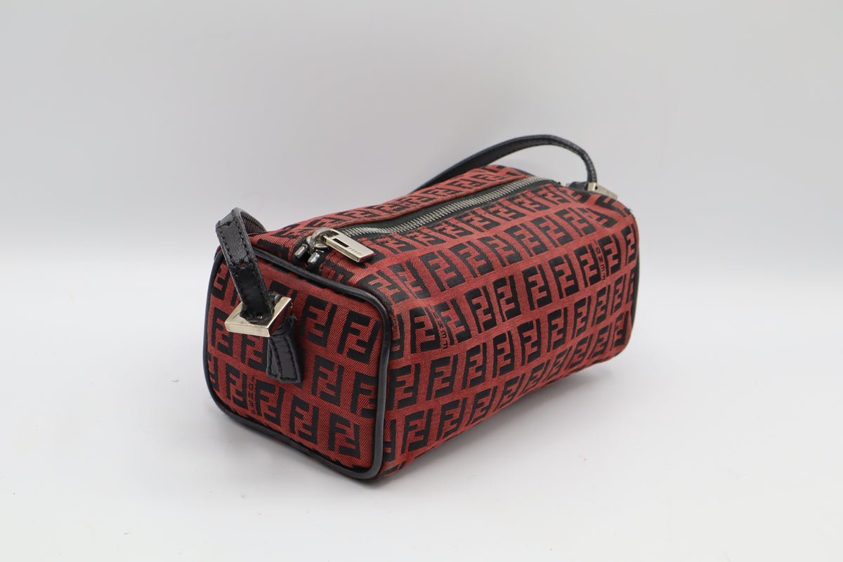 Fendi Red Black Zucca Canvas Barrel Shoulder Bag