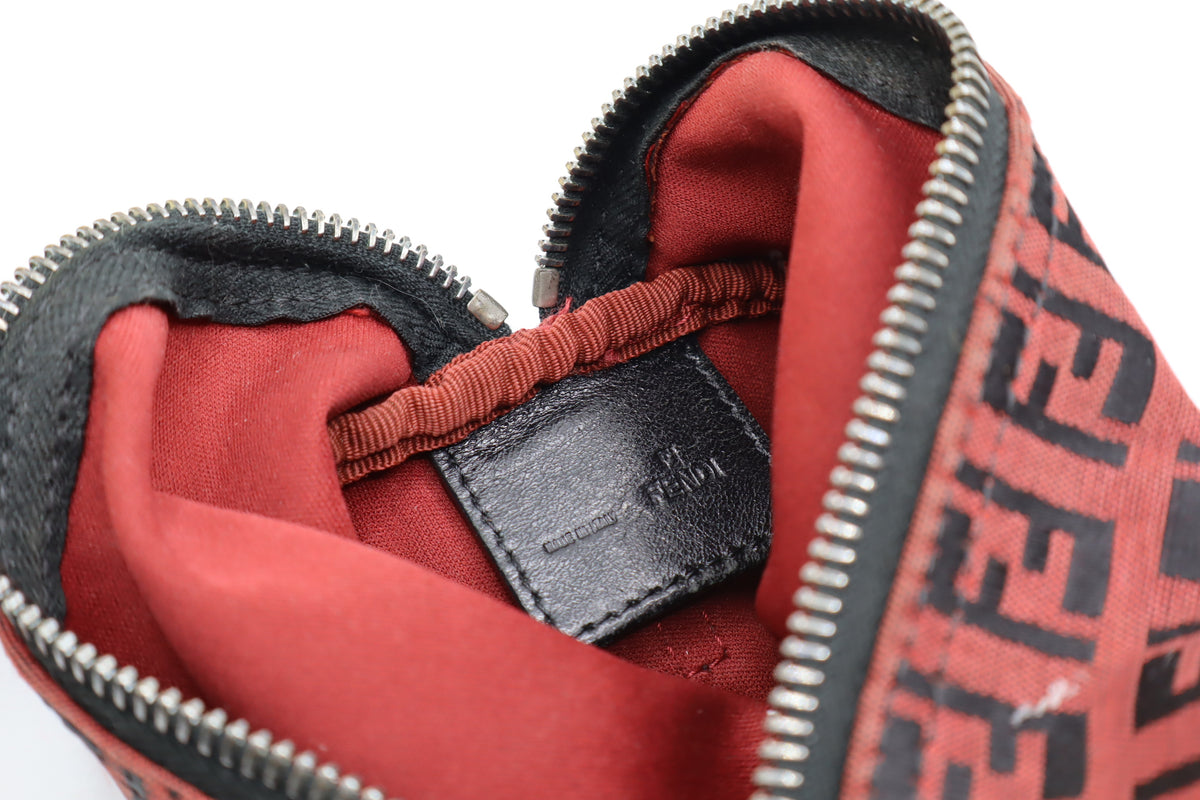 Fendi Red Black Zucca Canvas Barrel Shoulder Bag