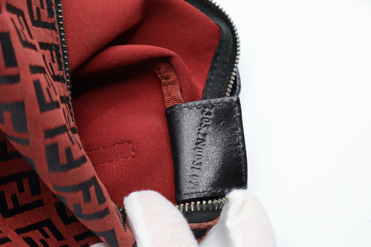 Fendi Red Black Zucca Canvas Barrel Shoulder Bag