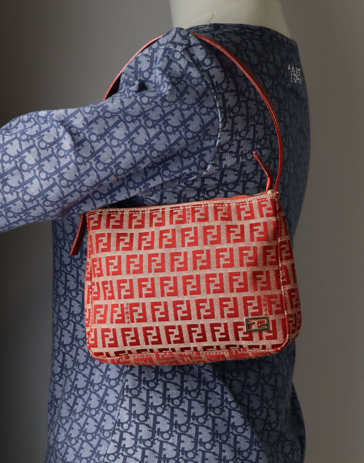 Fendi Red Tan Zucca Canvas Leather Mini Shoulder Bag