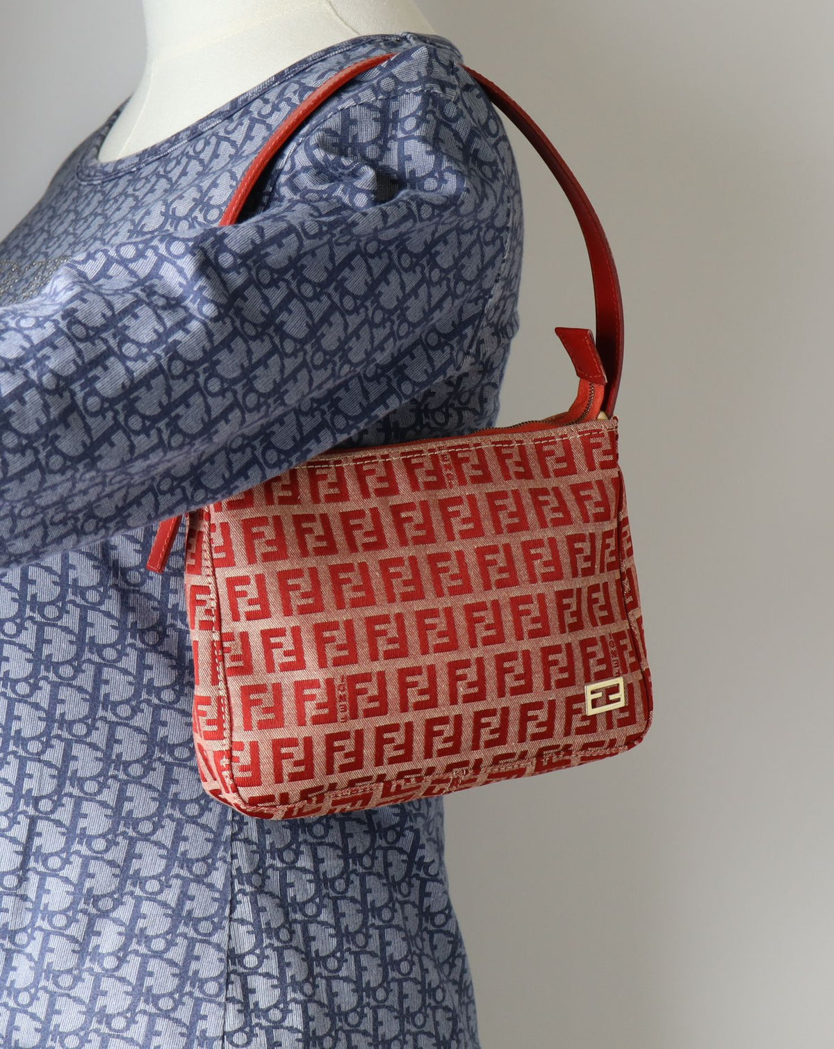 Fendi Red Tan Zucca Canvas Leather Mini Shoulder Bag