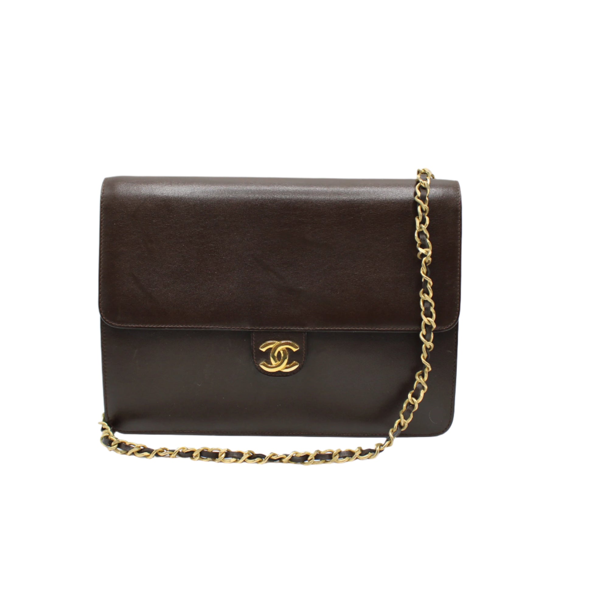 Authentic Chanel Coco Mark Dark Brown Vintage Flap Shoulder Bag