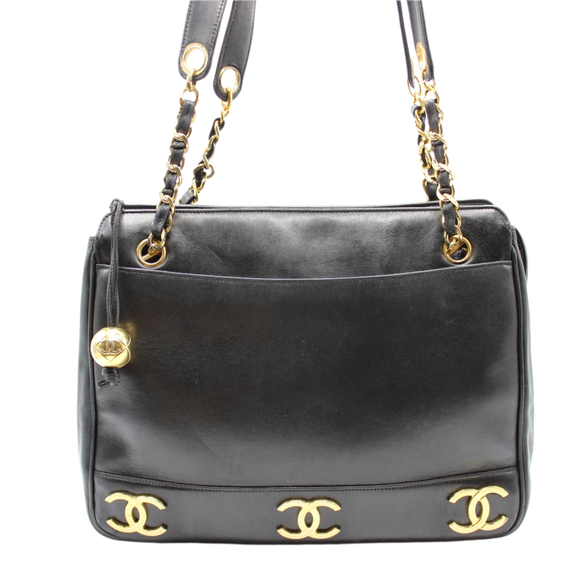 Chanel Black Lambskin Triple CC Gold Chain Tote Bag