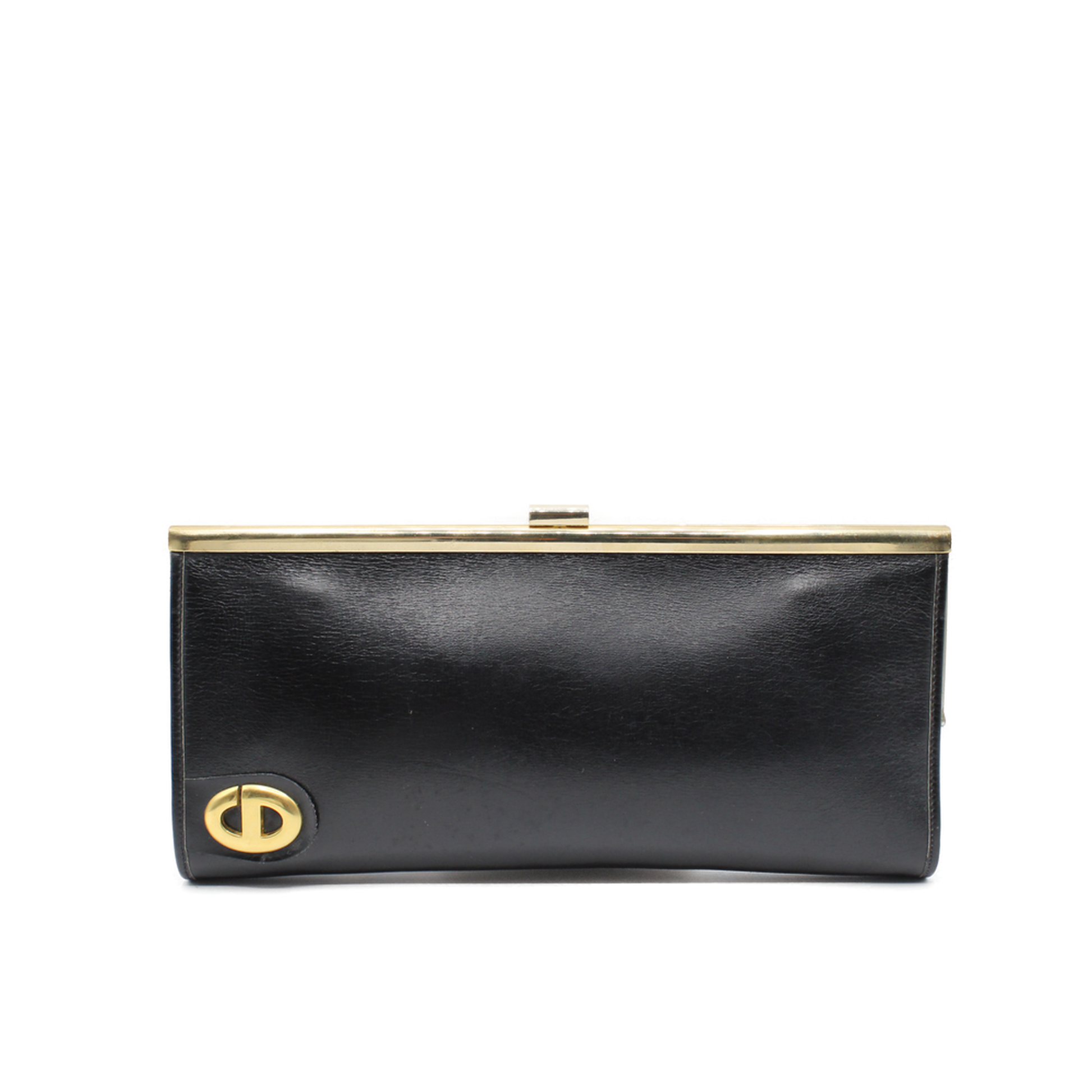 Christian Dior Black Leather Frame Clutch