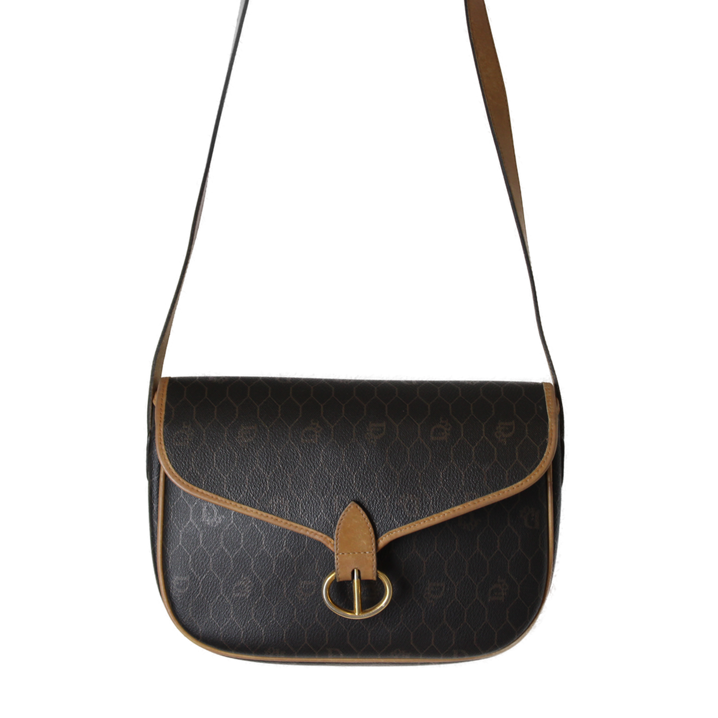 Christian Dior Brown Honeycomb Pattern Flap Crossbody Bag  full