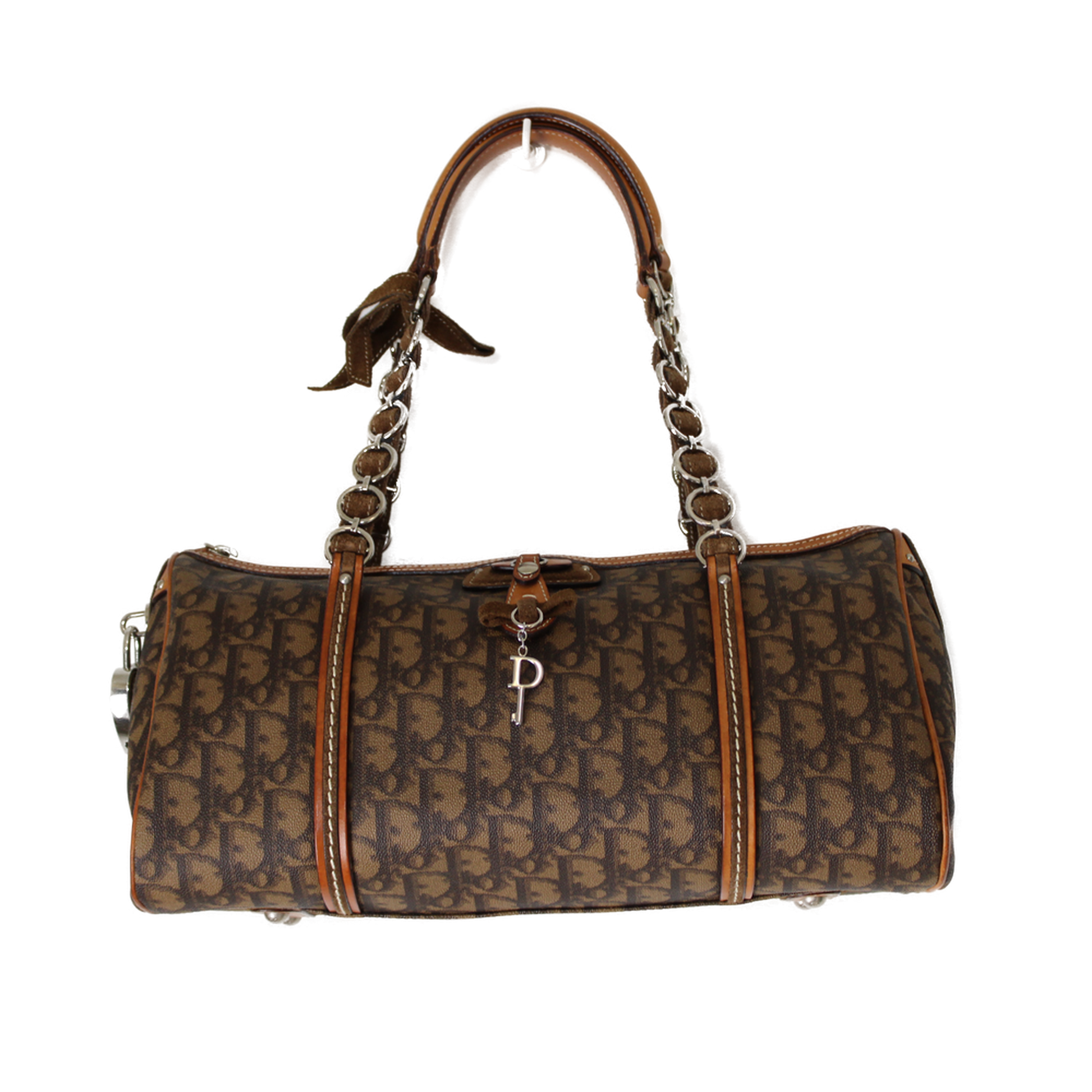 Christian Dior Monogram Romantique Barrel Brown Satchel Bag Christian Dior Monogram Romantique Barrel Brown Satchel Bag