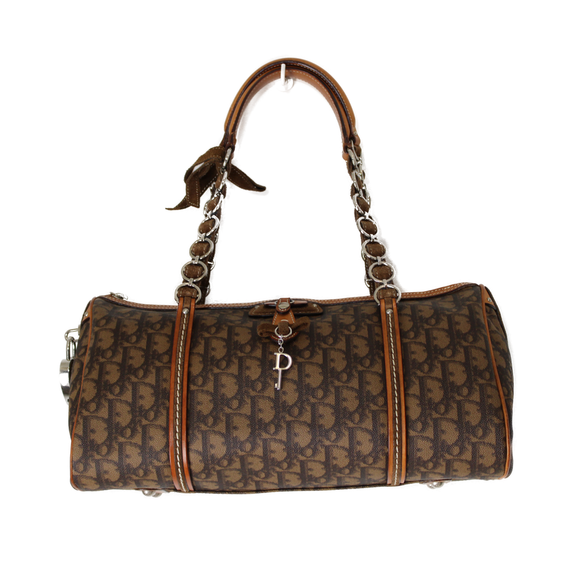 Christian Dior Monogram Romantique Barrel Brown Satchel Bag