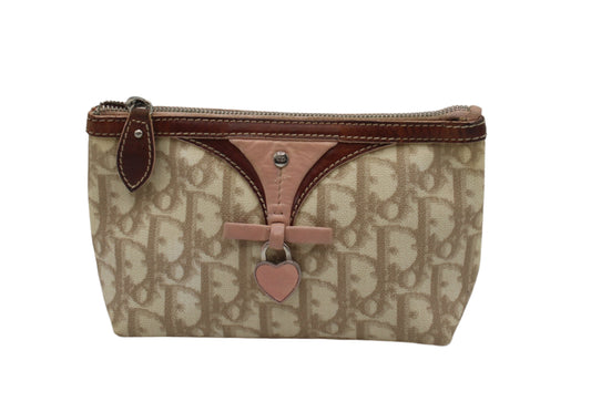 Christian Dior Beige Pink Canvas Romantique Pouch Clutch Bag