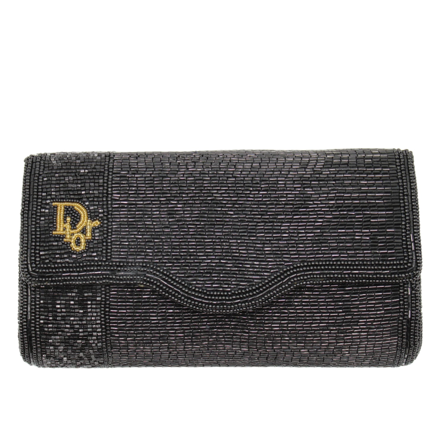 Christian Dior Black Beaded Flap Clutch Bag