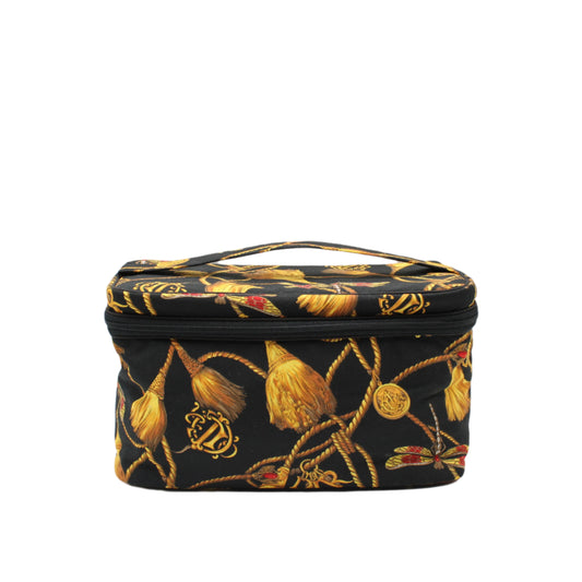 Christian Dior Black Gold Dragonfly Print Vanity Case Bag