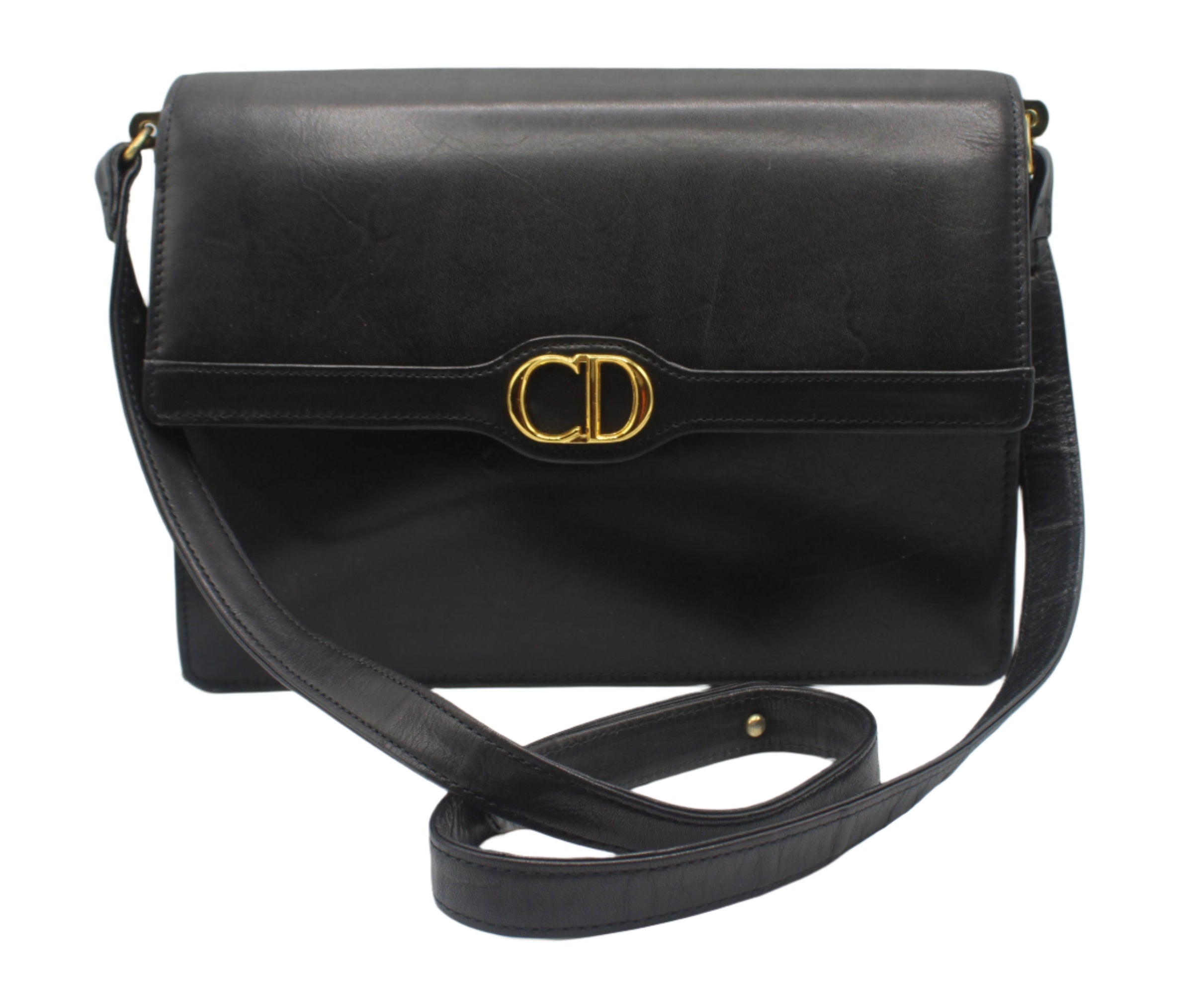 Christian Dior Black Leather CD Logo Crossbody Bag
